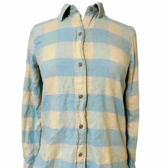 Faherty Women's Blue & Brown Plaid Button Up Shirt Organic Cotton Extra Small XS - Picture 9 of 12